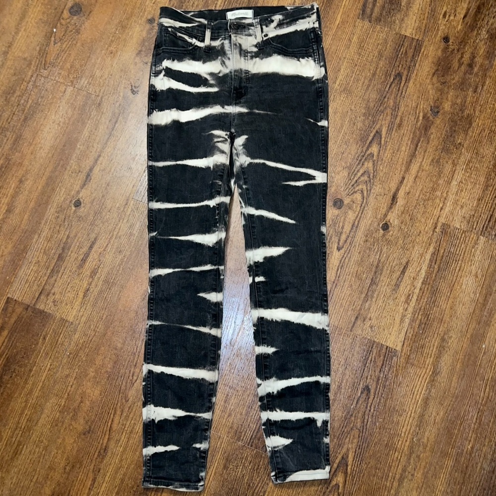 Madewell Black High Rise Trendy Grunge Skinny Jeans White Stripe Pattern Size 26 - Picture 2 of 12